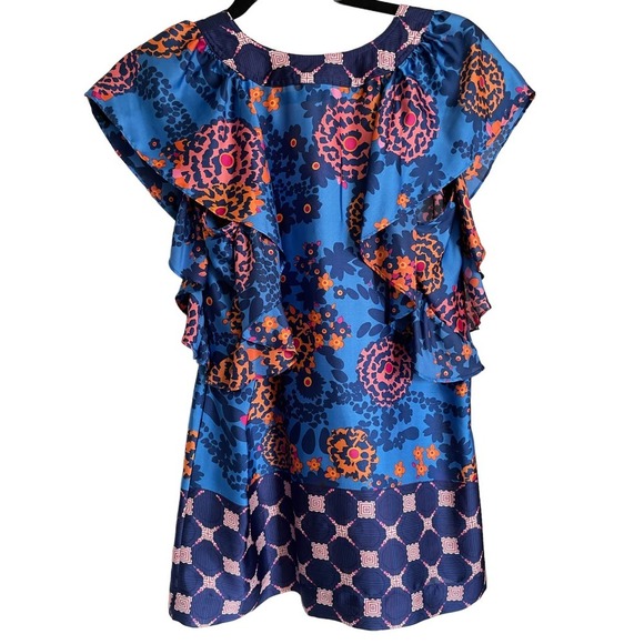 Fei by Anthropologie Womens African Tribal Top Flutter Sleeve Size S Blue - Picture 1 of 7